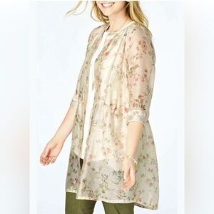 Floral Duster Cardigan Linen Blend Sheer Jacket Lightweight Layer XL J. Jill